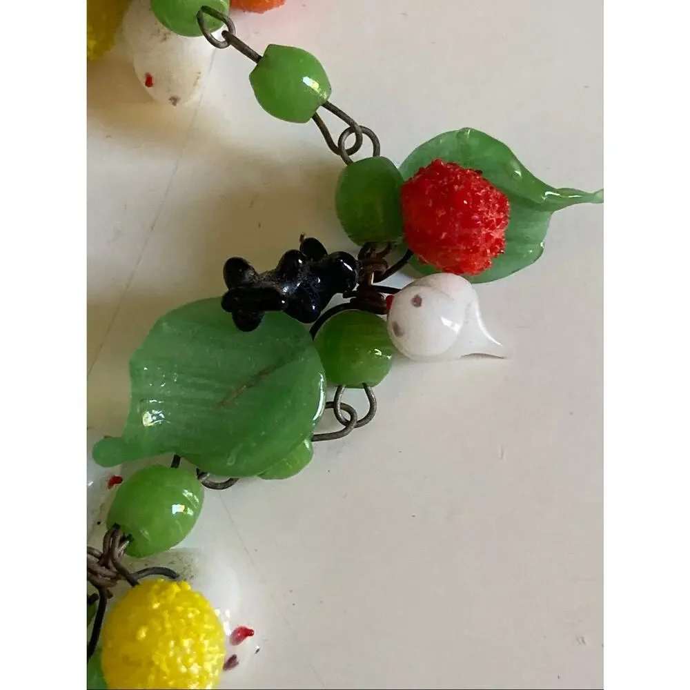 Vintage Murano Glass Tutti Frutti Fruit Salad Bird Necklace Choker Italy 16